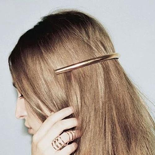Women's Metal Golden Tone Silver Plated Tube Shape Barrette Hair Clips Hairgrip