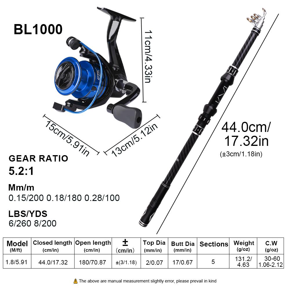 FTK 106pcs 1.8m Fishing Rod and Reel Float Lure Set Carbon Fiber Telescopic Fishing Rod  Spinning Reel for Saltwater Freshwater