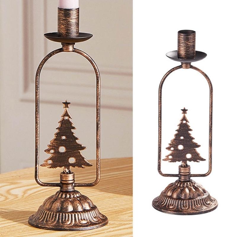 Set of 3 Stylish Metal Candle Stand with Seasonal Design Iron Texture Perfect for Indoor Outdoor Christmas Celebration