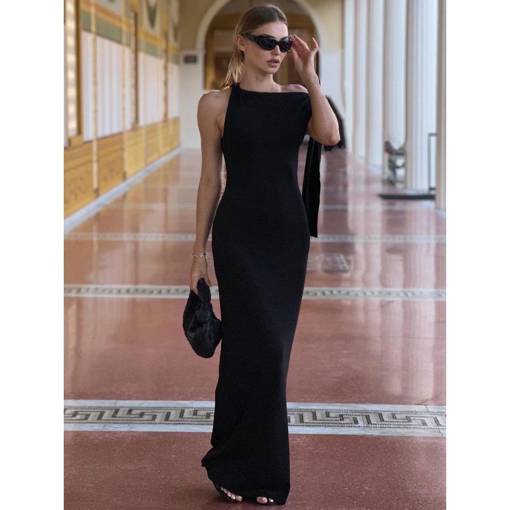 Móda Solid O Neck Bez rukávů Patchwork Sexy Bodycon Maxi Plesové šaty Letní Ženy Oblečení Party Festival Club Y2K