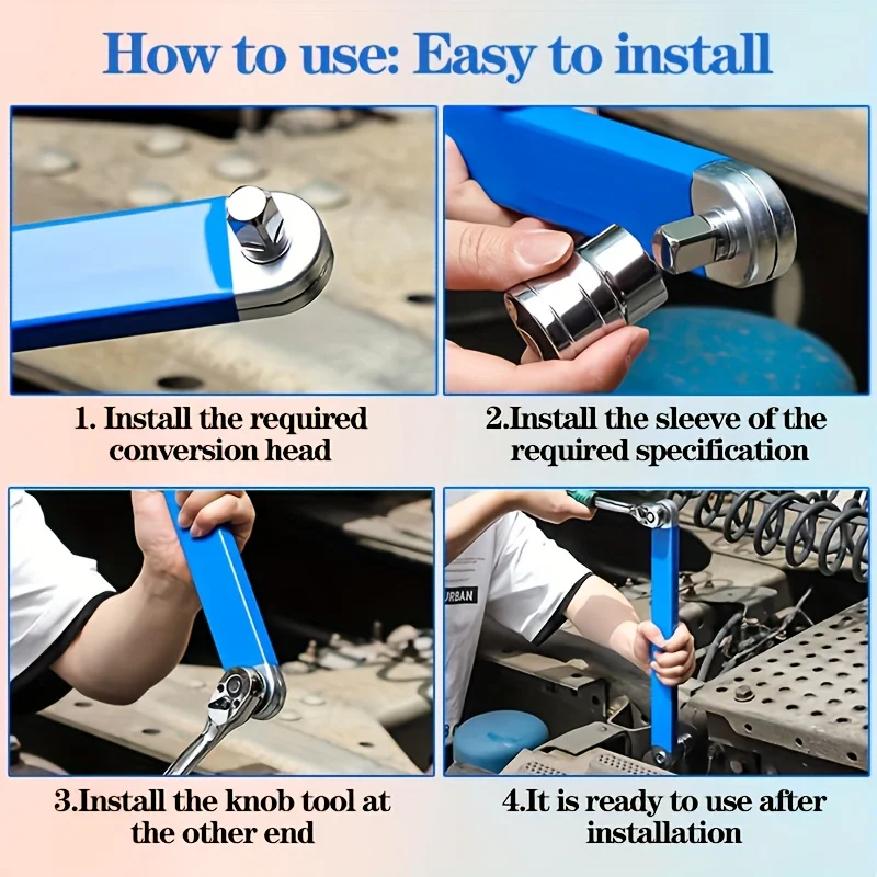 Dual-Head Adjustable Ratchet Extension Wrench with Anti-Slip Ergonomic Handle - Heavy-Duty Iron Tool