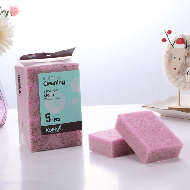 5-Piece High-Quality Double-Sided Dishwashing Sponges & Scouring Pads for Dish and Pot Scrubbing, English Packaging.