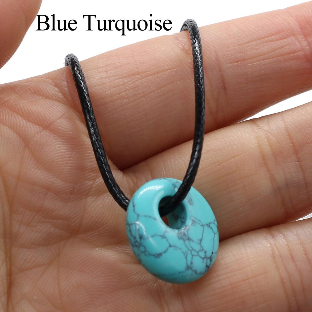 1 st, Halsband av natursten, Mode Handgjort Runt Hänge med Läderrem Kedjehalsband för Kvinnor Män Vardagsbruk Smycken Gåvor 18mm