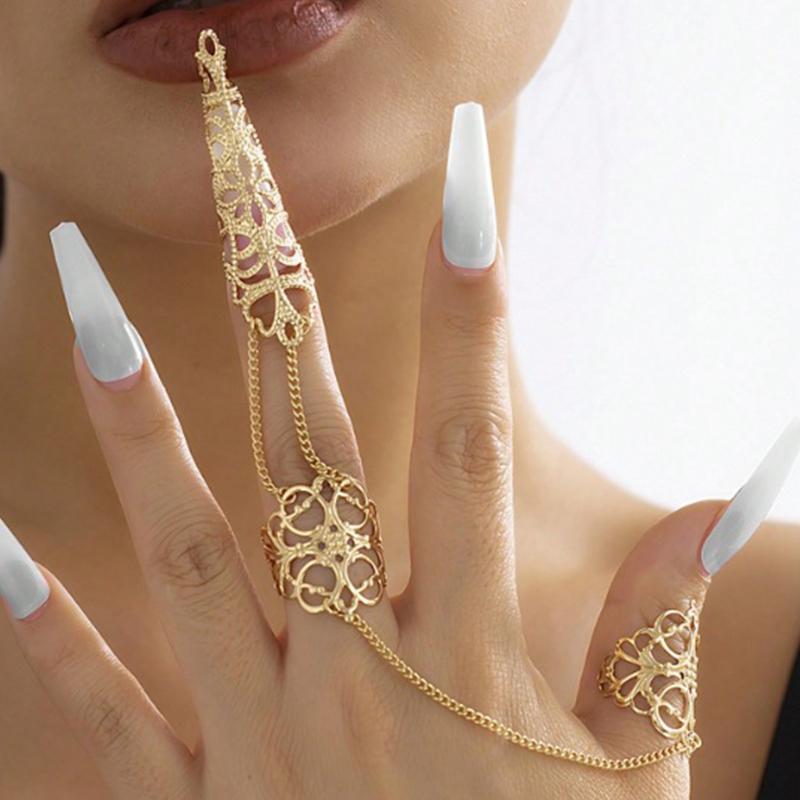 Nail Bracelet Punk Goth Dubai Indian Hollow Finger Wrist Chain Bracelet Wed Bridal Punk Nail Rings Bracelet Cosplay Hand Jewelry