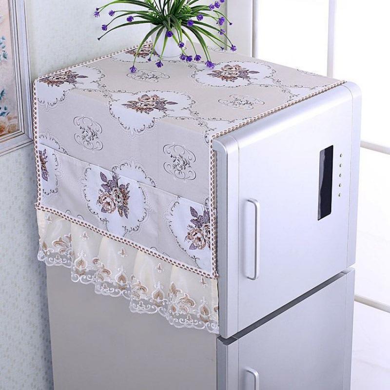 Rural Style Refrigerator Dust Cover with Lace Embroidery Patterns Anti Dust and Anti Stain Universal Size Double Door Refrigerator Decorative Cover