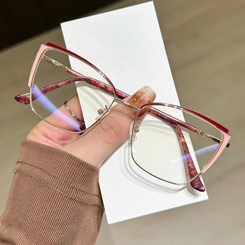 Women Blue Light Reading Glasses Fashion Metal Cat Eye Type Eyeglasses Frame Myopia Optical Lenses Computer Eyewear