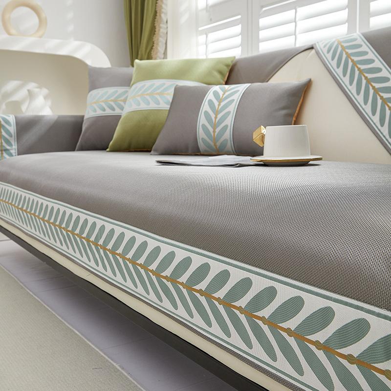 Ice Silk Sofa Cushion, Summer Mat, Seat Cushion, Advanced Sense, Light Luxury, Simple Modern Leather, Full Cover Cloth Towel, Cross-Border