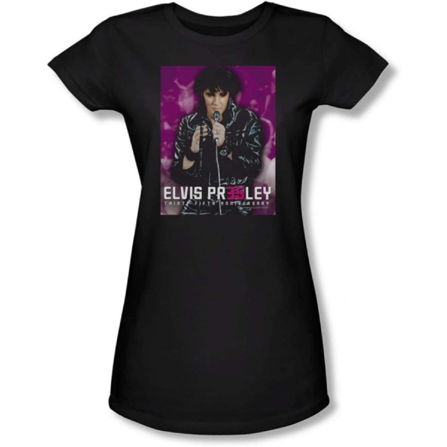 Elvis Presley - Womens 35 Leather T-Shirt in Black S чёрный