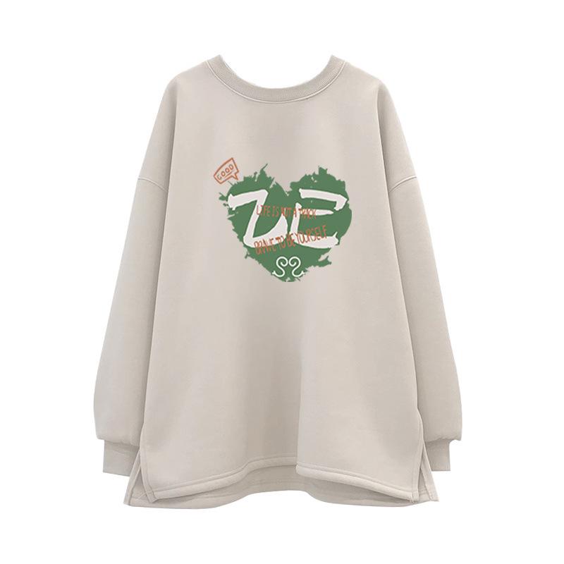 Korean Style Maternity Two-Piece Set: Heart-Print Long-Sleeve Hoodie & Top for Spring/Autumn L