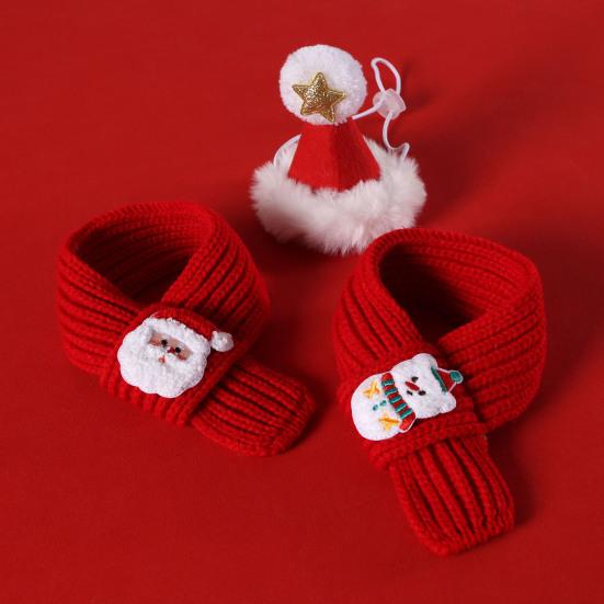 2 Τεμάχια/Σετ Καπέλο Χριστουγέννων για Κατοικίδια και Κασκόλ Ρυθμιζόμενο Καπέλο με Λευκό Πομπόν Πλεκτό Κασκόλ για Γάτες