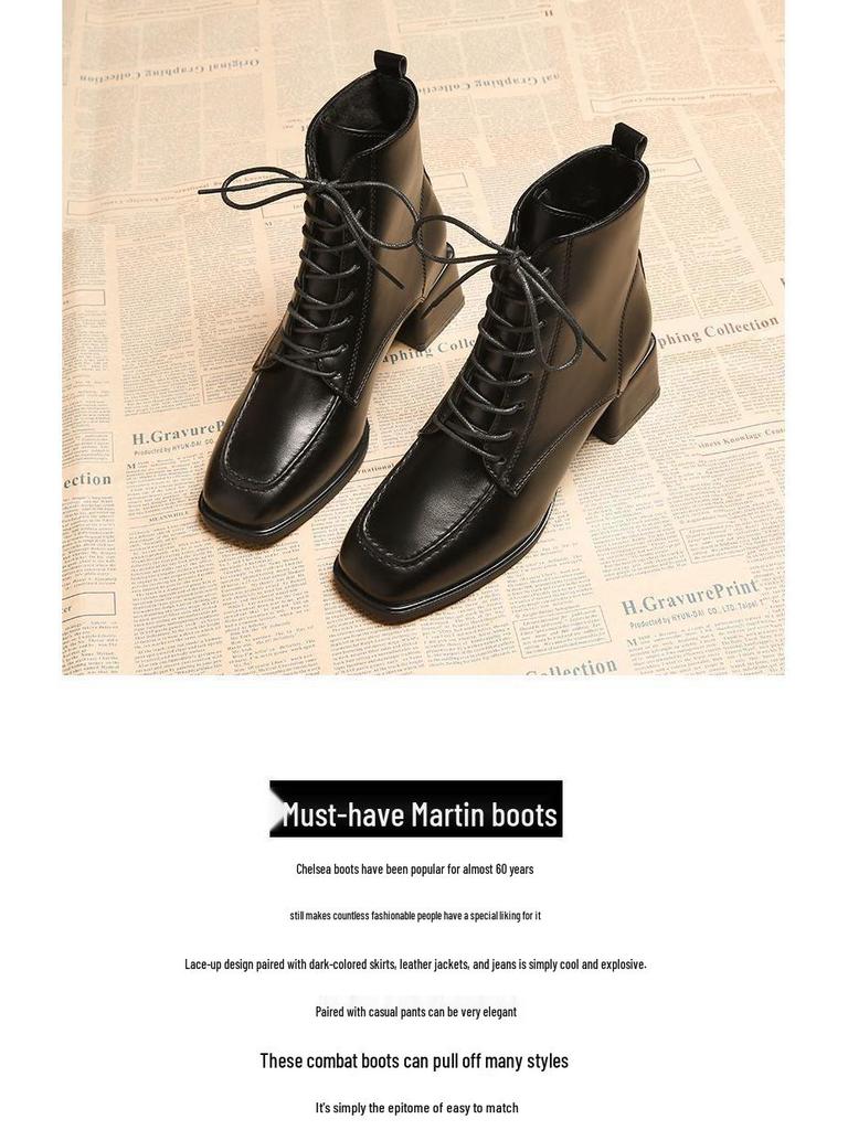 Women's 2025 French Fashion Ankle Boots: High-Heeled Martin Boots for Spring & Autumn.