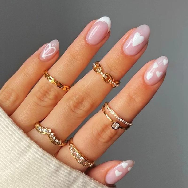 

Valentine s Day French White-Tip Heart Press-On Nail Art Stickers JP2265 [Glue type]