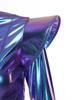 S-3XL Women Iridescent Metallic Crop Jacket Long Sleeve Structured Shoulder Boards Stand Collar Front Zipper for Club Raves Party