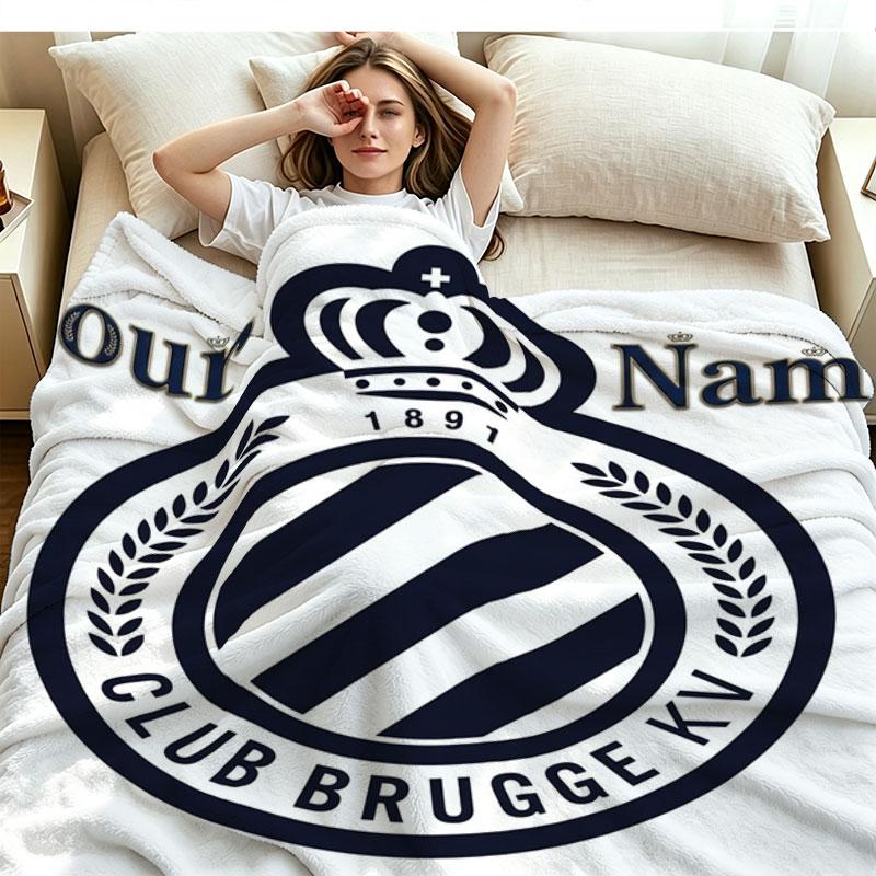1PC Club Brugge KV Custom Name Patterned Flannel Blanket Suitable For All Seasons for Home Decor Warmth and Comfort Gifts Holiday Present