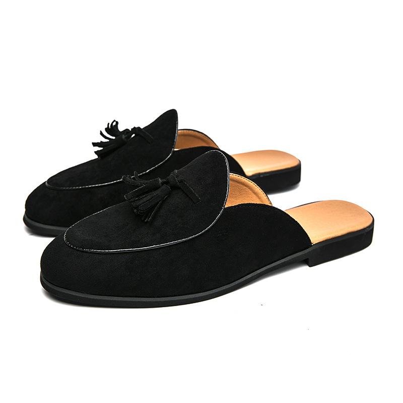 Large Size Spring and Autumn New Half-drag Leather Shoes Fashionable British Style Men's Doudou Shoes Trendy One-pedal Fringed Shoes