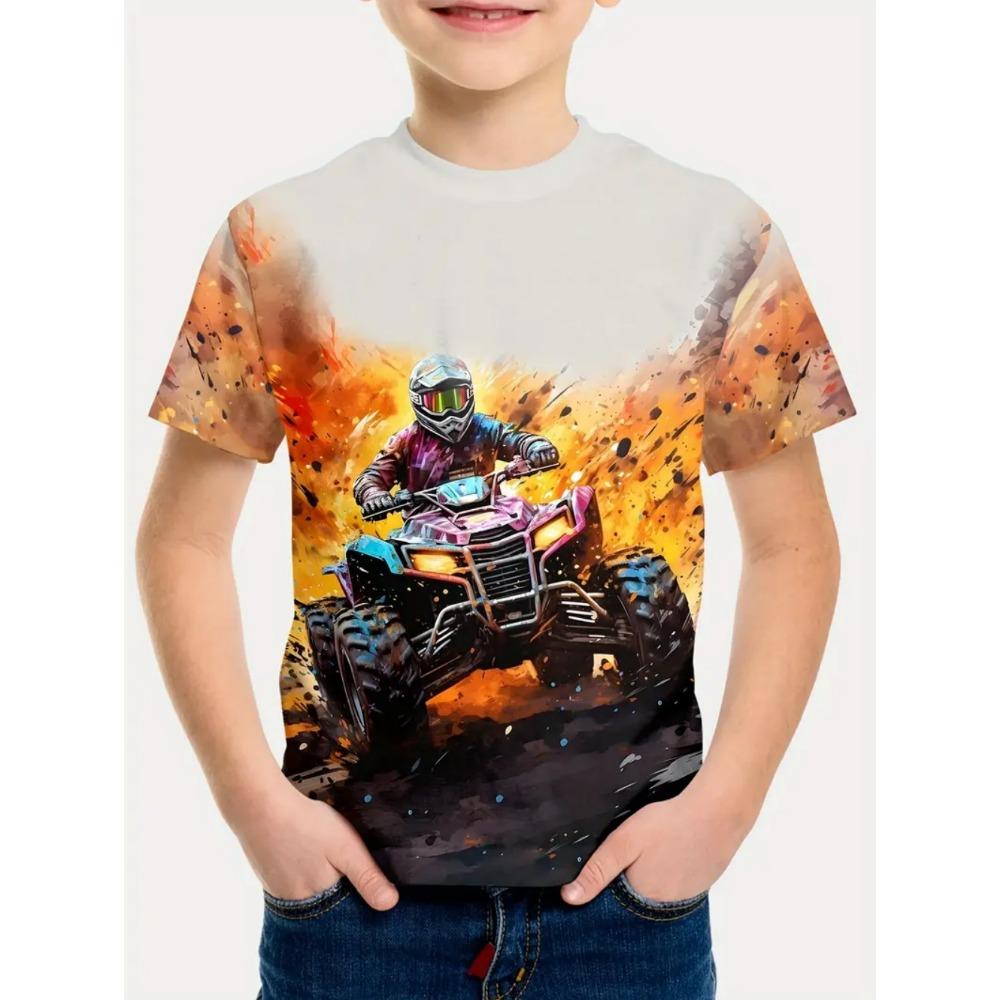 Boys' T-shirts with racing prints, fashionable children's T-shirts, short sleeved children's T-shirts, casual baby clothing for boys