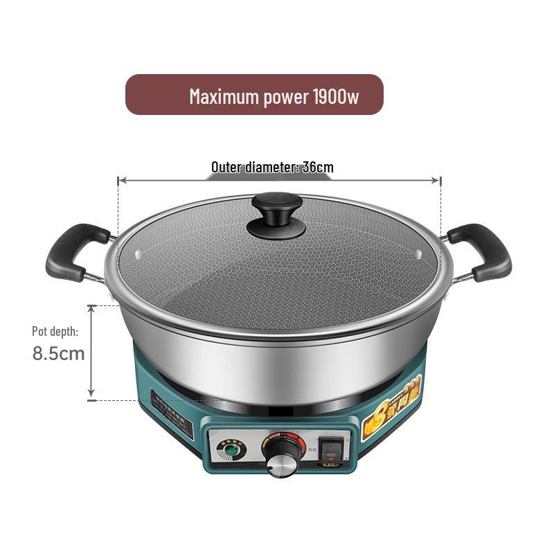 Stainless Steel Non-stick Electric Pancake and Frying Pan - Deepened and Enlarged Multi-functional Flat Bottom Grill Pan.
