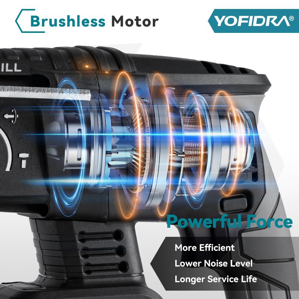 Yofidra 26MM Brushless Electric Hammer Electric Pick Impact Drill Multi-function Cordless Rotary Tool Fit For Makita 18V Battery Pin