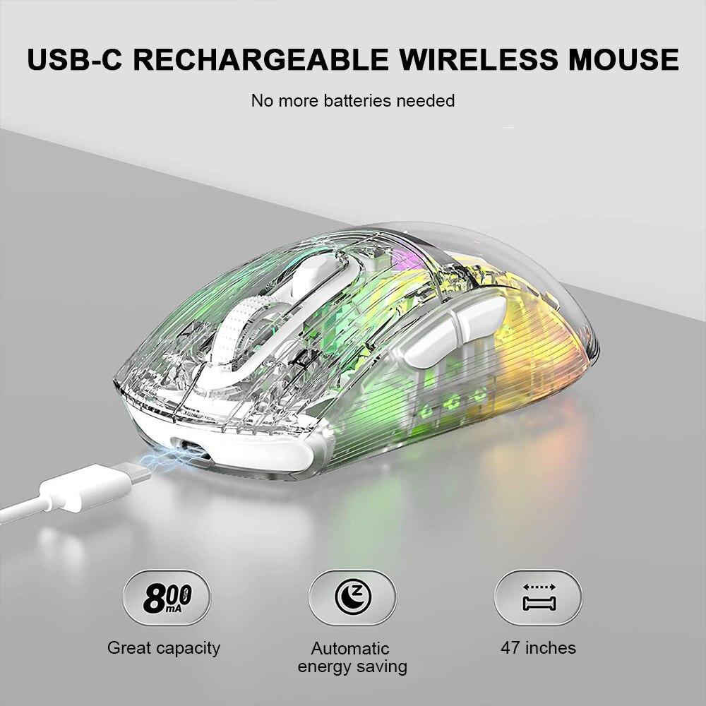 Wireless Gaming Mouse Transparent Double Mode 2.4G Bluetooth 3D RGB Backlit Wireless Computer Mice for Laptop PC Mac