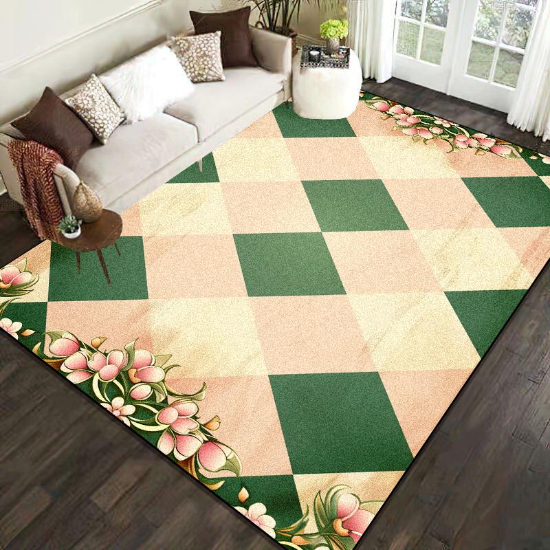 Nordic Style Geometric Large Rugs for Living Room Modern Decoration Home Carpet Luxury Green Bedroom Rug Non-slip Washable Mat