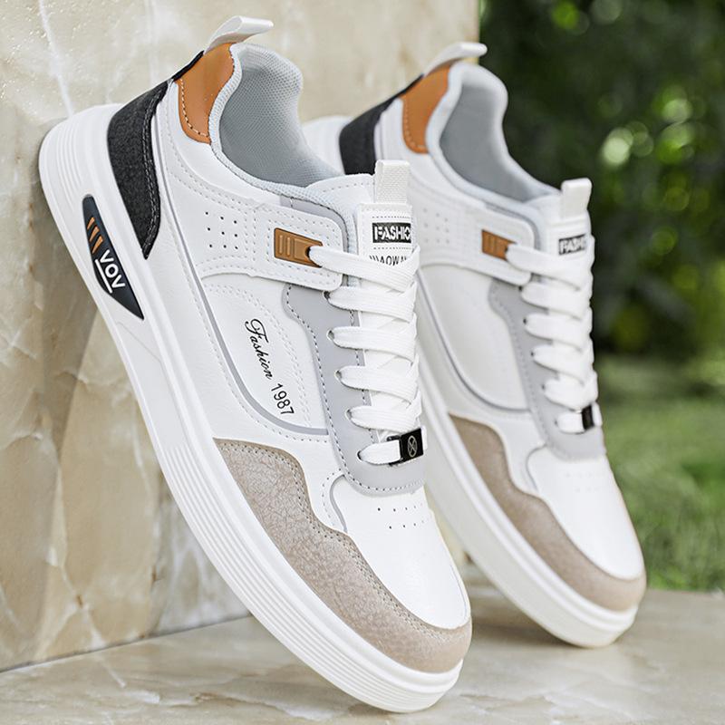 High-top men's shoes spring and autumn leather sneakers men's new casual little white shoes men's trend versatile board shoes