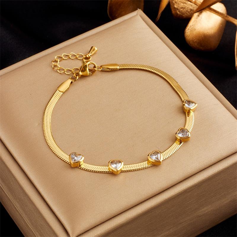 Gold Snake Chain Heart Crystal Choker – Romantic Minimalist Jewelry, Love Sparkle Gift for Women