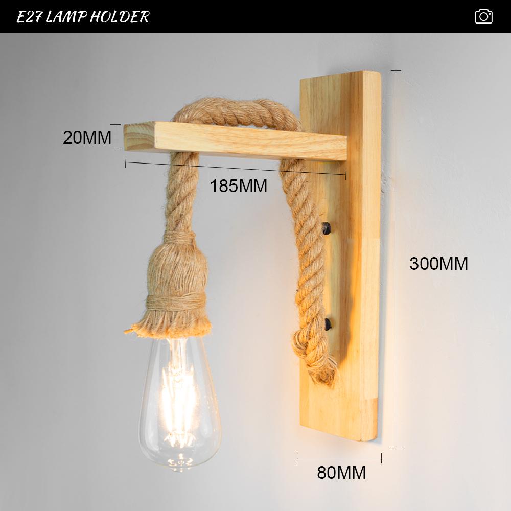 Vintage Hemp Rope Wood Wall Lamp AC110V 220V Retro Bedside Sconce Wall Light Bedroom Hallway Room For Home Decor Indoor