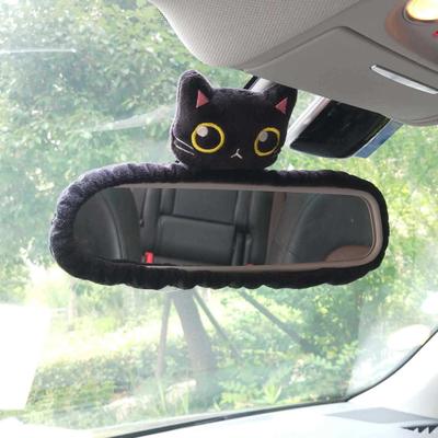 Black Cat Rearview Mirror Cover with Elastic Band Four Seasons Universal Auto SUV Truck Rear View Mirror Plush Cat Decoration Car Interior Accessories