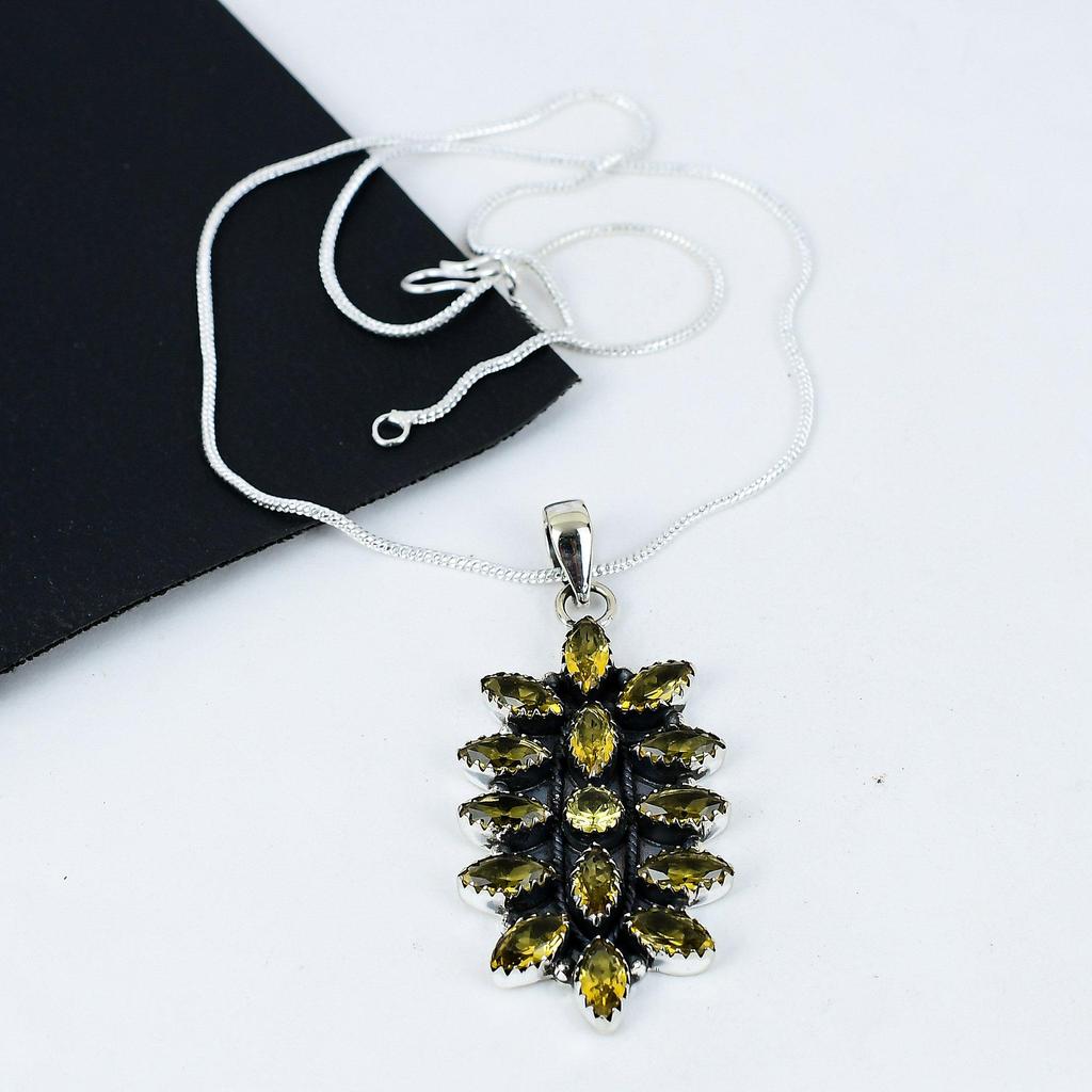 Wunderschöner Citrin Edelstein Handgefertigt 925 Sterling Silber Elektroform Blume Halskette, Citrin Silber Für Ehefrau Unisex Anhänger Geburtstagsgeschenke