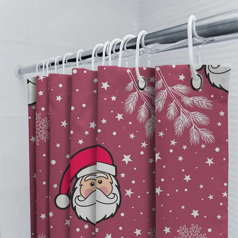 Charming Santa Claus Red Shower Curtain with White Stars for Christmas Decoration in Bathroom Home Decor Item