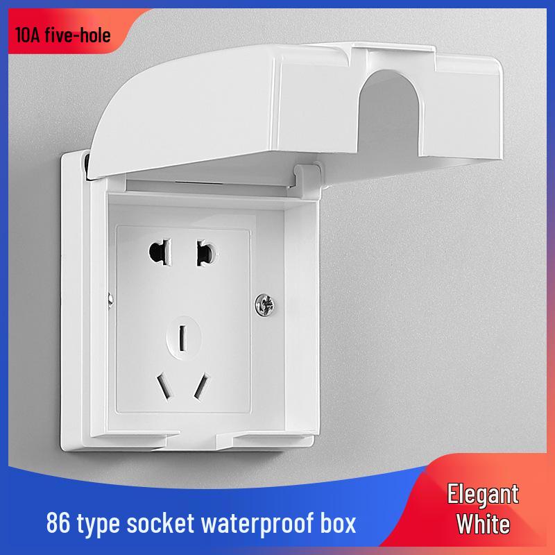 Type 86 Waterproof Five-Hole Socket with Switch, Splash-Proof Box for Bathroom and Outdoor Use
