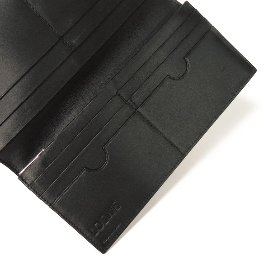 Used 12695 Linen Long Horizontal Wallet 101.79.978 7940 Textured Calfskin Bifold Anagram Embossed Black Men's from