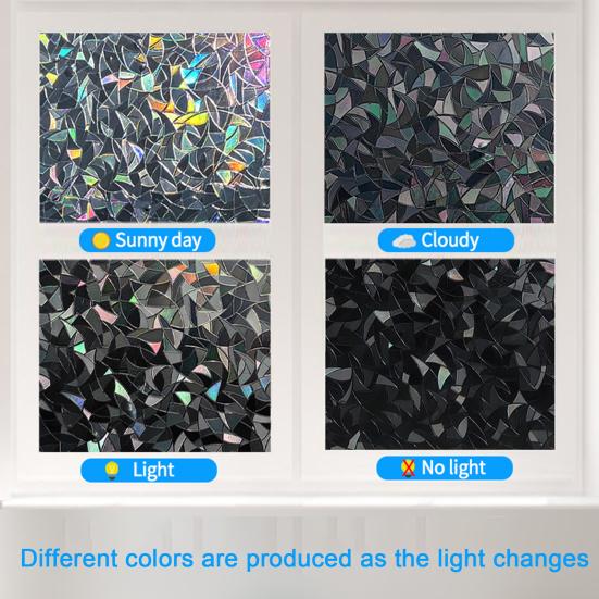 3D Black Rainbow Window Blackout Film Privacy Protection Sun Blocking Window Tint Blind Reusable Home Office Bathroom Glass Covering Cling