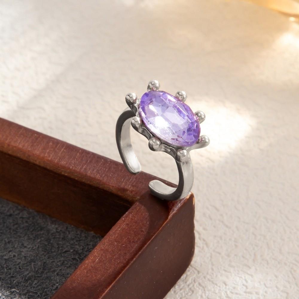 Shiny Candy Color Statement Ring Stackable Finger Ring Gift Oval Shape Rhinestone Ring Daily Wear