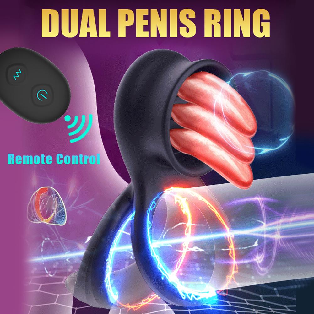 Wireless Remote Control Dual Vibrating Cock Ring Dick Penis Ring Cockring Adult Sex Toys for Men Cunnilingus back court