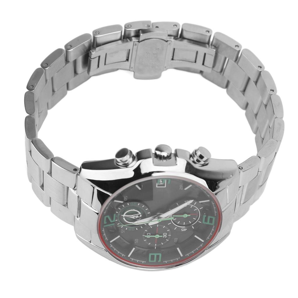 Men Business Watch Stylish Stainless Steel Men Wristwatch Chronograph Quartz Date Luminous Design Watch for Sports Green