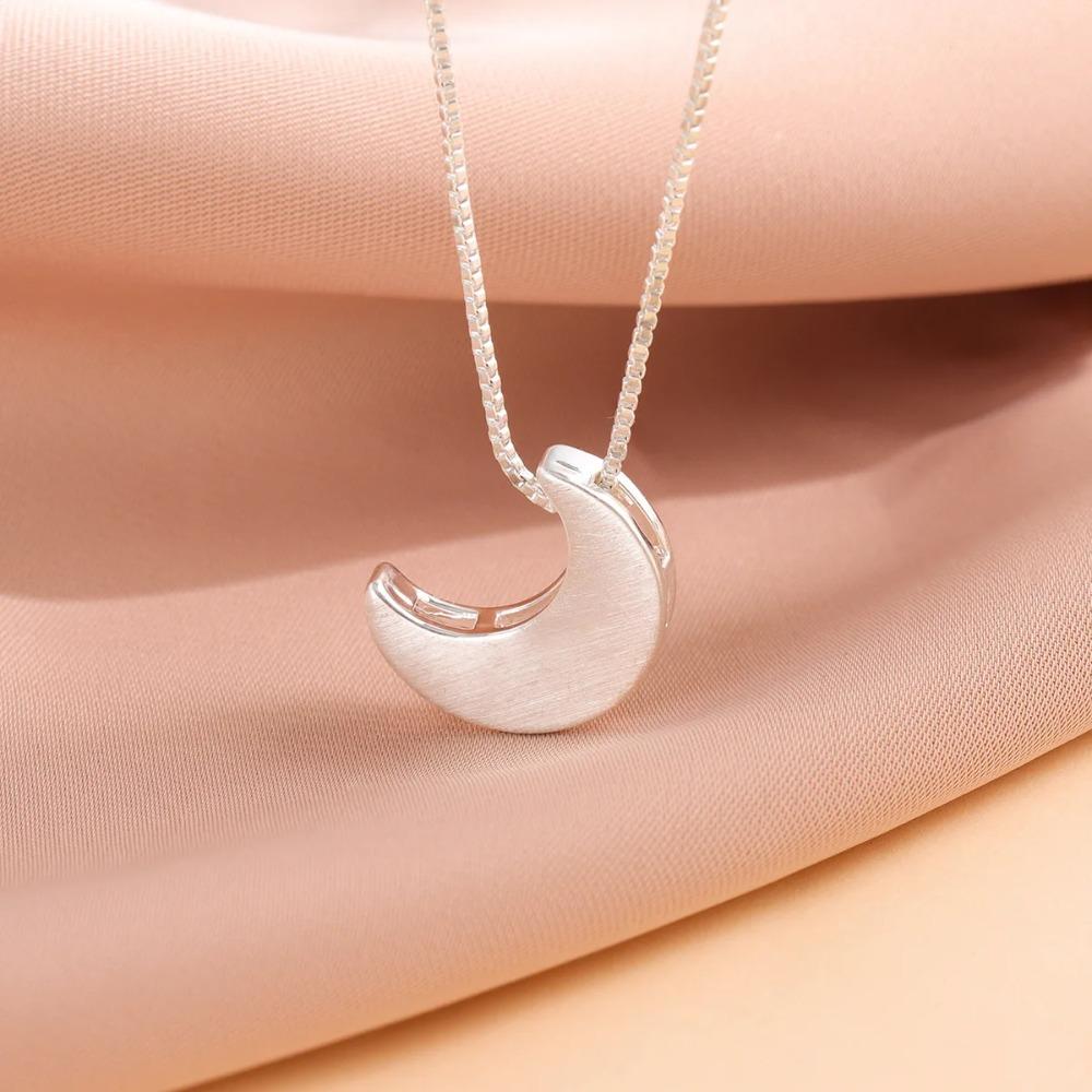925 Silver Brushed Crescent Moon Pendant Necklace Simple Fashion Jewelry Gift for Women XL047