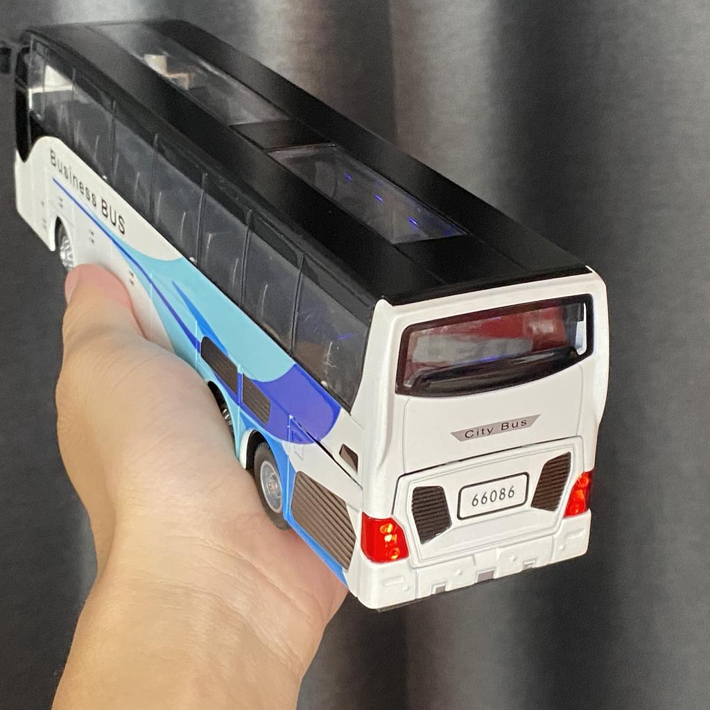 1:30 Business Long Distance Single Decker Bus Alloy Die & Cast Model Car Chrismas Gift Children Toy For Kids Sound & Light Boys
