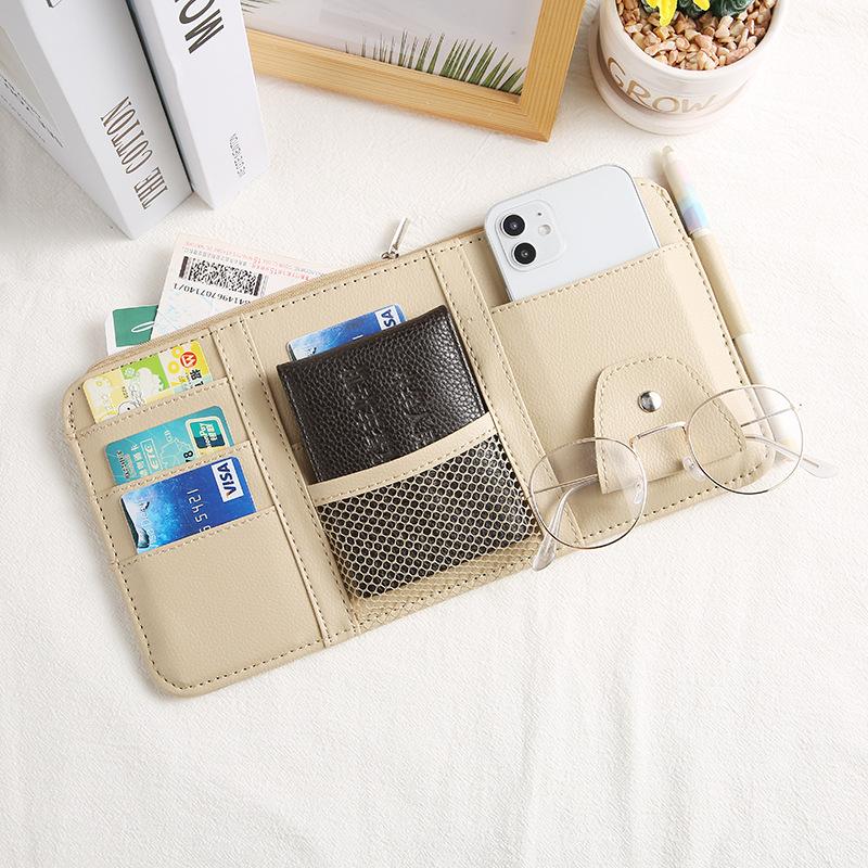 Multifunctional Car Storage Bag Sun Visor Cover Card Holder Drivers License Ticket Organizer Auto Glasses Holder Interior Accessories