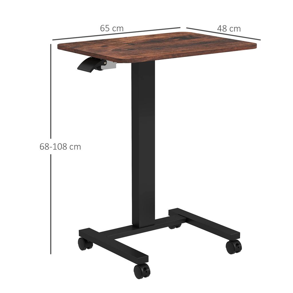Standing Desk Standing Table, Laptop Table, Height-Adjustable, 4 Casters, 65 Cm X 48 Cm X 108 Cm, Brown + Black