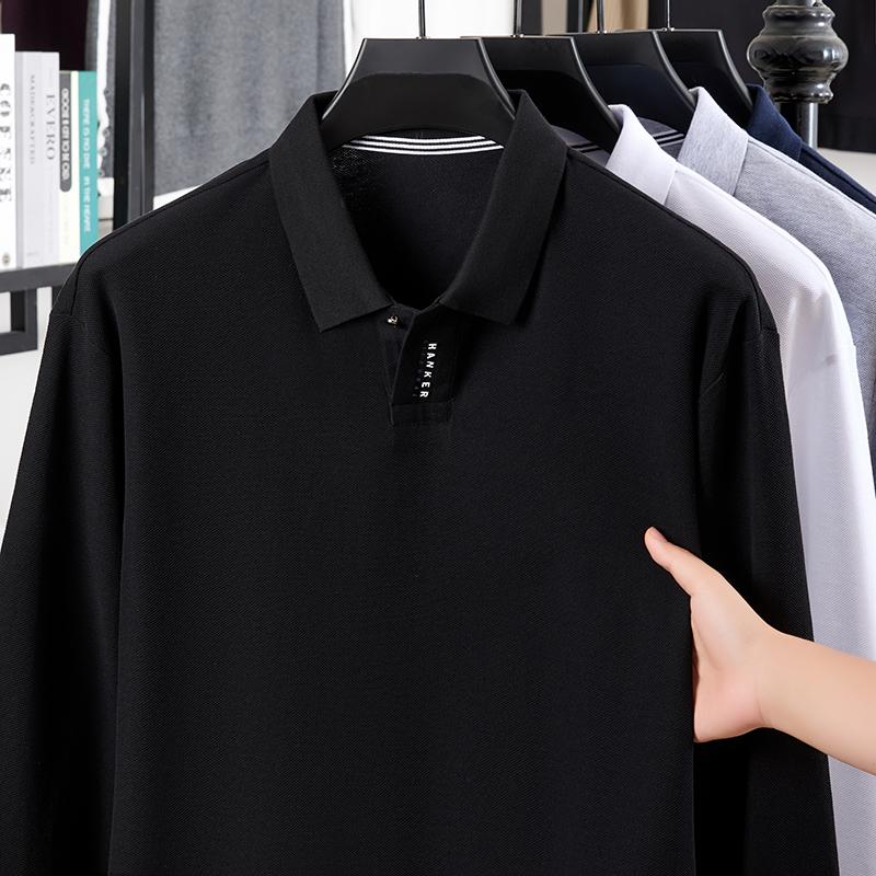 

Осень 2025 Новая Мужская Повседневная Деловая Хлопковая Футболка Поло Однотонного Цвета с Длинным Рукавом, Молодежная Высококлассная Темпераментная Футболка L