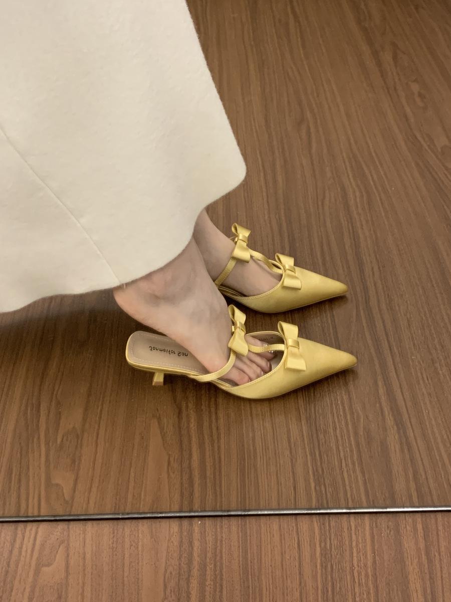 

Jonmei для San атласная сумка голова полушлепанцы женские летние носить с юбкой темперамент бант крутые шлепанцы 39