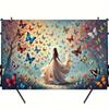 2D Plane, One Ethereal Butterfly Girl, Solemn Garden Scene, Vibrant Butterflies and Flowers Adorning It