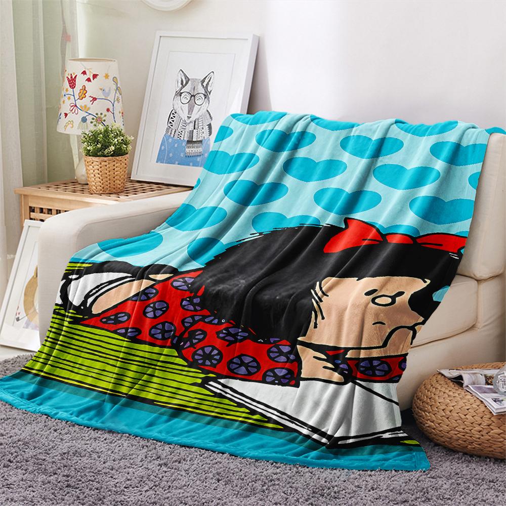 1Pc Mafalda Print Flannel Blanket, High quality Comfortable for All Seasons, Home Decor, Warmth and Comfort, Perfect for Gifts