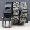 Ceinture Robuste en Cuir Véritable à Rivets avec Clous Carrés et Œillets - Style Punk Américain.