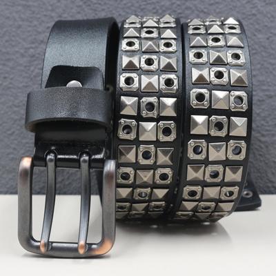 Heavy Duty Genuine Leather Rivet Belt with Square Studs and Eyelets - American Punk Style.