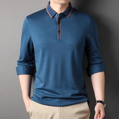 Men's Long Sleeve T-shirt with Mulberry Silk Cashmere Lapel Top Middle-aged and Elderly Spring New Business Leisure Dad Clothes