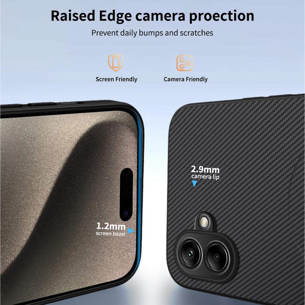 WANLONFENG TQ1 Series For Samsung Galaxy A07 Magnetic Case Carbon Fiber Texture PC TPU Phone Cover with 2Pcs Screen Films