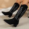 Fashion Embroidered boots for women in plus size thick heel retro ethnic style comfortable versatile anti slip temperament women's shoes