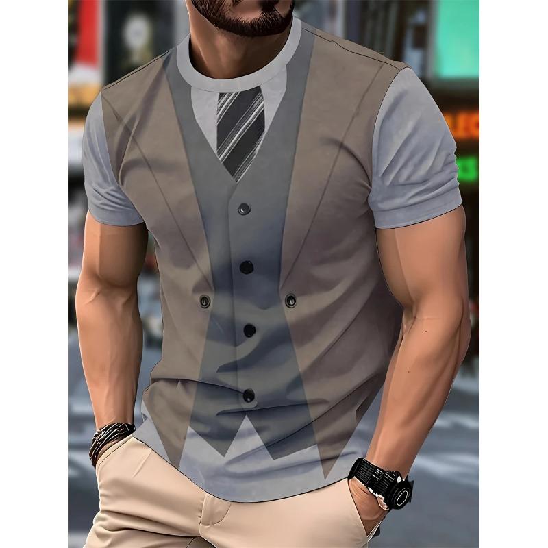 Magliette da uomo divertenti estive con stampa 3D di giacca finta, moda trendy, streetwear casual, personalizzate, girocollo, manica corta